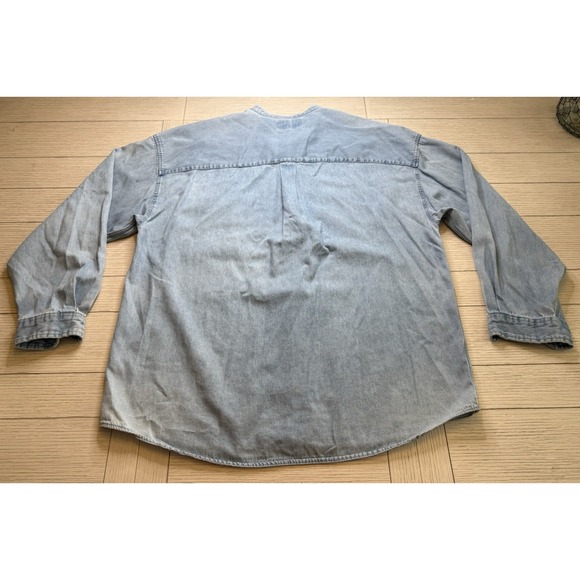 Structure Jeans Wear Vintage Men's Light wash Denim Button Up Band Collar LS XL - Picture 7 of 8